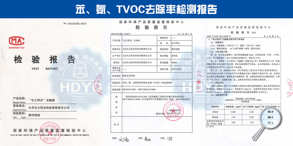 化大阳光苯、氨、TVOC去除率监测报告